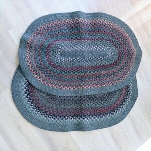 Vintage Braided Oval Rugs Set of 2 Blue Red Farmhouse Country Decor 34x22